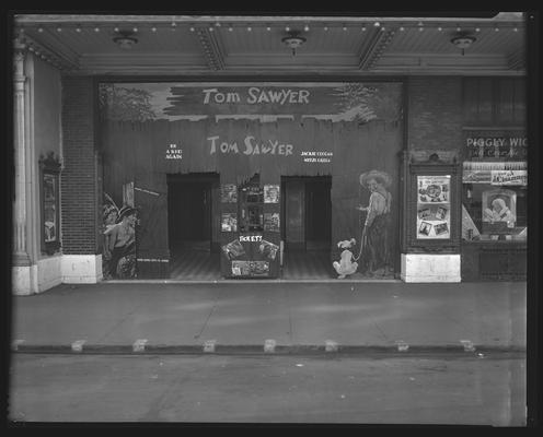 Kentucky Theatre (movie theater), 214 East Main, exterior; lobby entrance decorated for 