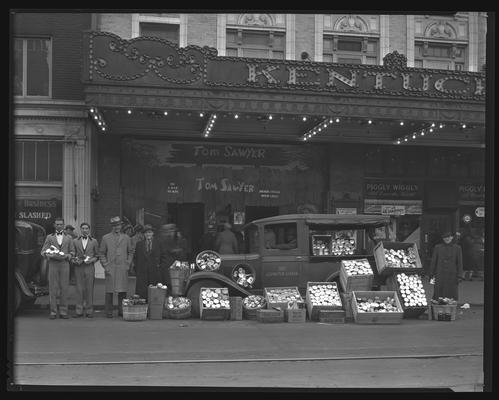 Kentucky Theatre (movie theater), 214 East Main, exterior; lobby entrance decorated for 