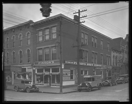 Pinson Radio Service; 131 North Broadway and Short Streets; exterior of building; partial view of Kentucky Furniture & Carpet Company and Fayette Meat Market