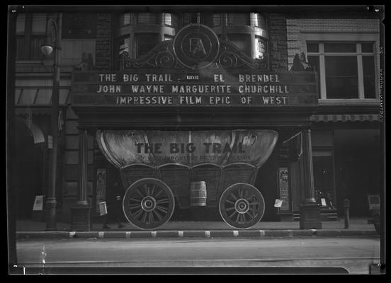 Ben Ali Theatre (movie theater), 121 East Main, exterior; lobby entrance decorated to promote 