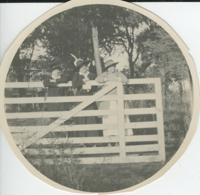 3 women standing on a fence
