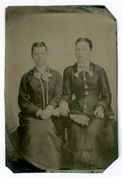 Group portrait of Anna and Tillie Galbraith.  Handwritten on album page, 