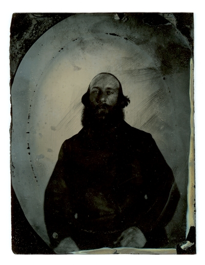Portrait of unidentified Civil War soldier,  in a rectangular case