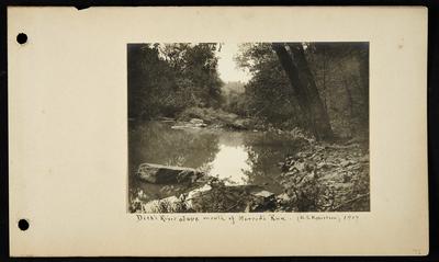 Calm section of river, rocky right bank, large flat rocks in river, notation                          Dick's River above mouth of Harrod's Run (A.S. Robertson) 1907