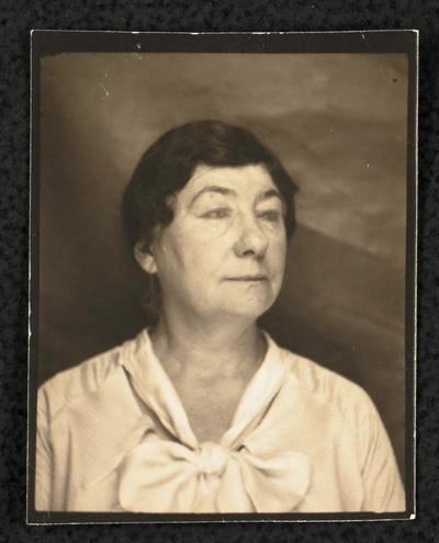 Passport photograph of Cora Wilson Stewart as an older woman, facing right