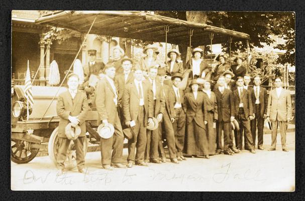 Cora Wilson Stewart and unidentified group of men and women, similar photograph to item #58. The handwritten note at the bottom of the photograph reads: On the trip to Niagara Falls
