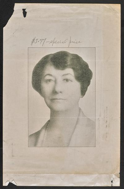 Formal portrait of Cora Wilson Stewart, hand-written above the photograph:  $3.77- special price