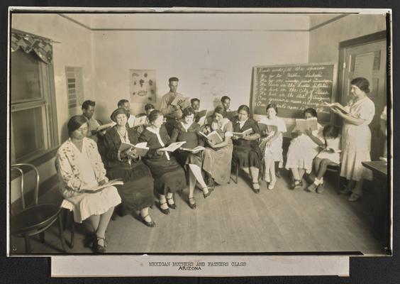 Arizona students. Bottom fo the photograph reads: Mexican Mothers and Fathers Class. Mesa, Arizona