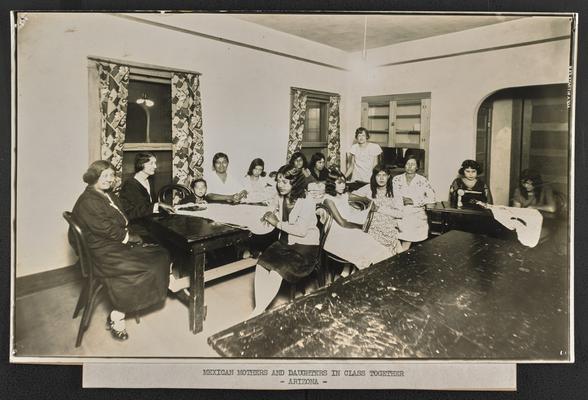 Arizona students. Bottom of the photograph reads: Mexican Mothers and Daughters in Class Together -Arizona