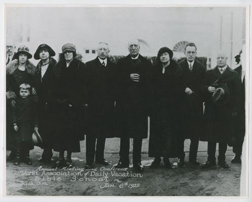 Cropped photograph of Cora Wilson Stewart and attendees of the Annual meeting and Conference of the World Assocation of Daily Vacation Bible School, Washington D.C. January 6th 1925