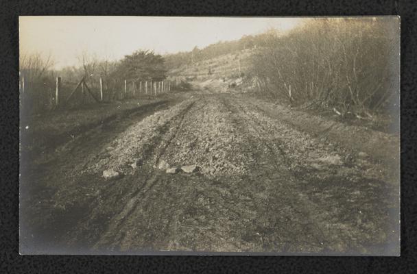 Model road in front of Alfrey School in Rowan County. The back of the photograph reads: Dirt Road, similar to photograph in item 529
