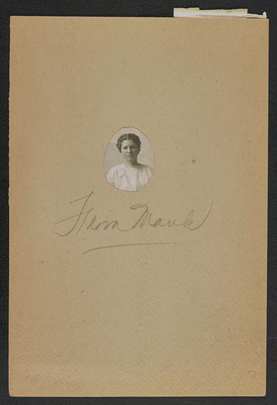Flora Mauk. Back of the photograph reads: Illustration No. 12 Third Chapter- The teacher who 'was going to be like Bruce and the spider,' and who tried seven times