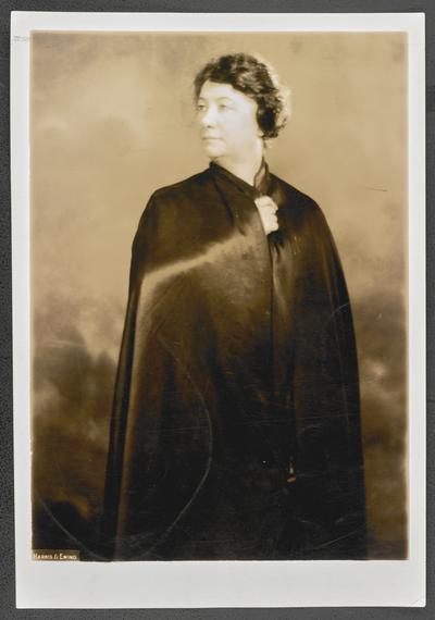 Portrait of Cora Wilson Stewart wearing a black cape