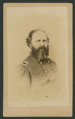 Speed Smith Fry (1817-1892) in military dress; noted on album page as                              Col. Speed S. Fry; served as a Colonel in the 4th Kentucky Mounted Infantry, eventually reaching the rank of Brigadier General in the United States Army