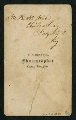 Noted on back as:                              Mr. R. M. Webb / Chilesburg / Fayette Co. / Ky; image was created by a Camp Douglas photographer