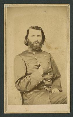 John Thomas Croxton (1837-1874) in military dress; noted on album page as                              Col. John T. Croxton; served as a Colonel in the 4th Kentucky Mounted Infantry, eventually reaching the brevet rank of Major General in the United States Army