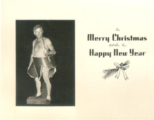 Adults; In Costume; Christmas card: photo of a half-dressed man