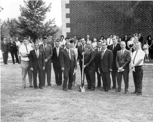 Groups; Unidentified; A group of thirteen individuals gathered for ground breaking ceremonies