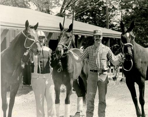 Horse Industry; Unidentified; Two men with mustaches and three horses