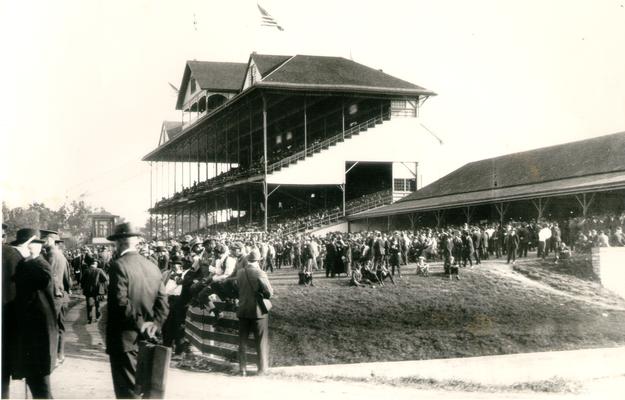 Horses; Harness Racing; Kentucky Association Track; A crowd gathers to watch the race
