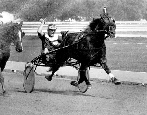 Horses; Harness Racing; Race Scenes; Horse and driver pulling ahead