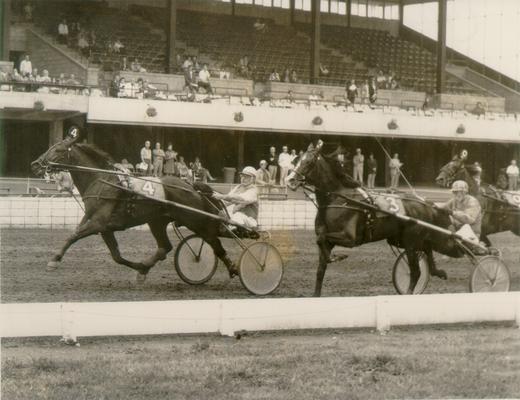 Horses; Harness Racing; Race Scenes; Two horses with drivers