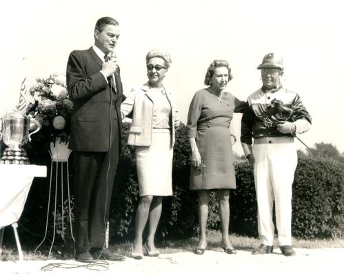 Horses; Harness Racing; The Red Mile; Fred Van Lennep with two women and jockey, Fred Egan