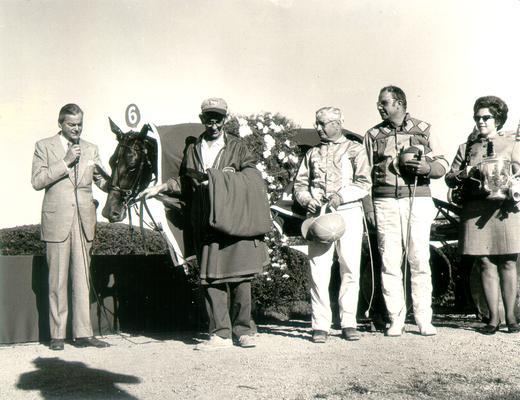 Horses; Harness Racing; Winner's Circle; Arnie Almahurst and owners in the Winner's Circle