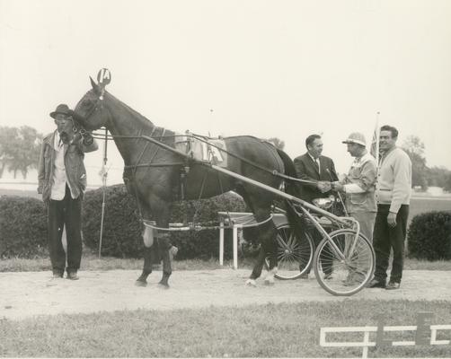 Horses; Harness Racing; Winner's Circle; Unidentified horse and owners in the Winner's Circle