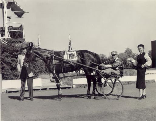 Horses; Harness Racing; Winner's Circle; Unidentified horse and owners in the Winner's Circle