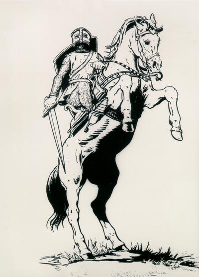 Horses; Sketches, Paintings, and Sculptures; Drawing of a knight on a horse