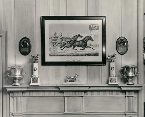 Horses; Sketches and Paintings; Goldsmith Maid and American Girl; Print of Goldsmith Maid and American Girl hanging over a mantle