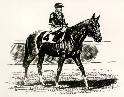 Horses; Sketches and Paintings by Brewer; Drawing of a horse and jockey