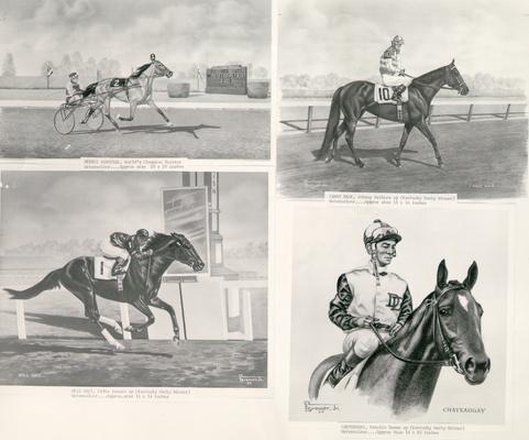 Horses; Sketches and Paintings by Brewer; Four watercolor paintings