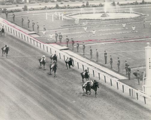 Horses; Thoroughbred Racing; Racing scene (Photo slightly damaged)