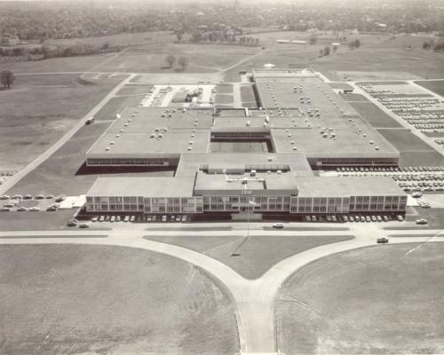 International Business Machines (IBM); Aerial view of the entrance to an IBM plant