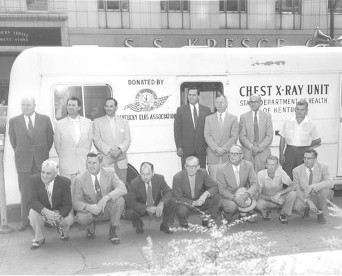 Kentucky Elks Association; Members of the Kentucky Elks Assoc. stand next to a mobile medical unit