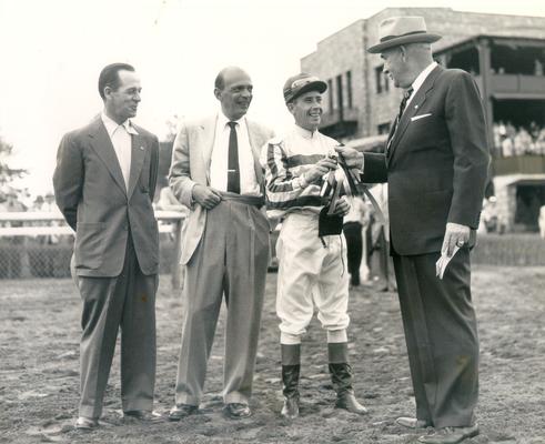 Longden, John; Three unidentified men with jockey, John Longden