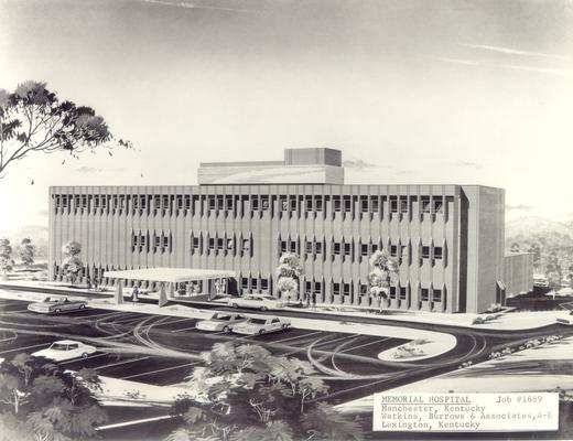 Manchester, KY; Memorial Hospital; Artist's Conception; Drawing of Memorial Hospital by Watkins, Burrows, and Associates
