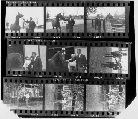 Milward Funeral Home; Contact Sheets; Negatives of children playing on a tree house and a man with a horse