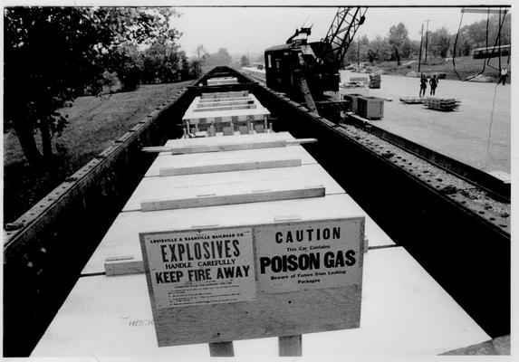 Nerve Gas Relocation to Bluegrass Ordinance Depot, Richmond; Signs warning people to exercise caution around these chemicals