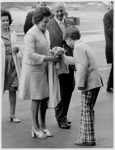 Princess Margaret; 1974; Princess Margaret being greeted by a young boy