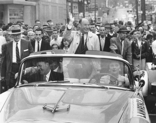 Stevenson, Adlai; Stevenson waves to the public