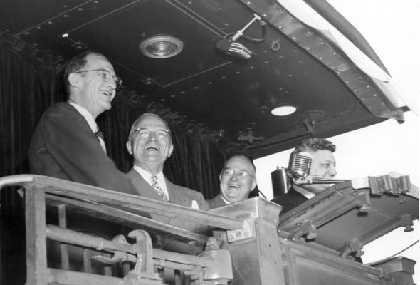 Truman, Harry S.; Truman and three men share a laugh