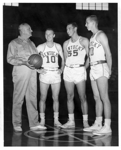 University of Kentucky; Basketball; Coach Rupp and three basketball players