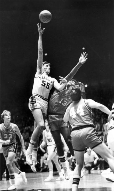University of Kentucky; Basketball; UK vs. Georgia; Kentucky #55 jumps over two people to grab the rebound