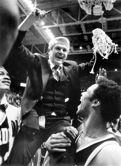 University of Kentucky; Basketball; UK vs. UK Invitational Tournament; Coach and players cut down the nets