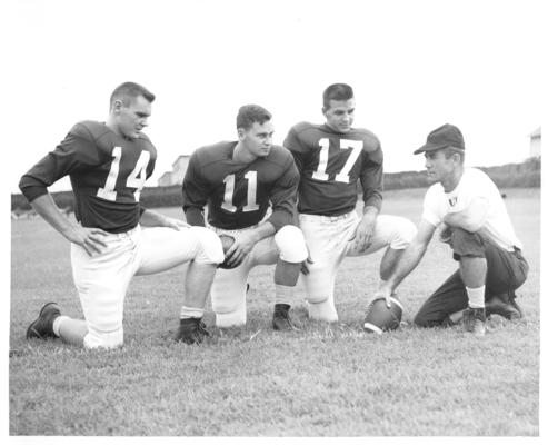 University of Kentucky; Football; Small Group & Team; Coach Ermal Allen, Jerry Eisaman (#14), Kenny Robertson (#11), and Lowell Hughes (#17)
