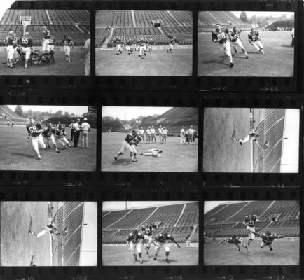 University of Kentucky; Football; Small Group & Team; Contact sheet; nine miniature photos of football practices