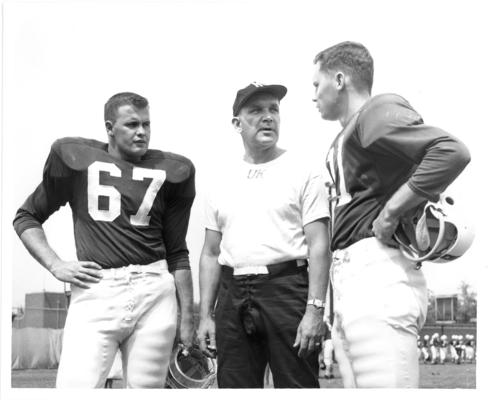 University of Kentucky; Football; Small Group & Team; Blanton Collier and co-captains Bob Collier (#67) and Kenny Robertson (#11)